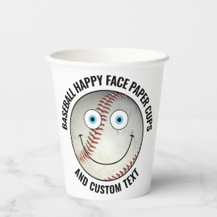 8 x Custom Baseball Party BLUE EYES Happy Face Papieren Bekers