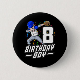 8 Year Old Kids Boys 8th Birthday Baseball Dabbing Ronde Button 5,7 Cm
