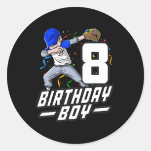 8 Year Old Kids Boys 8th Birthday Baseball Dabbing Ronde Sticker