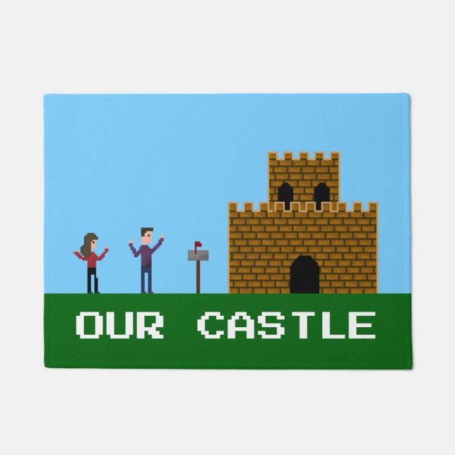 8bit Pixel Gamer Welkom thuis Ons Castle Deurmat (Voorkant)