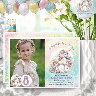 8e Achtste Eenhoorn Feestje Pastel Regenboog Feest Kaart
