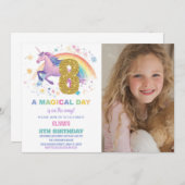 8e anniversaire de l'Unicorne Invitations avec pho (Devant / Derrière)