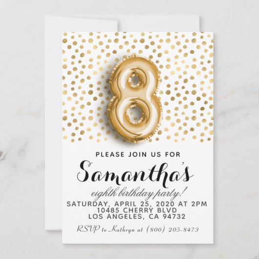 8e anniversaire Gold Polkadot Invitation (Devant)