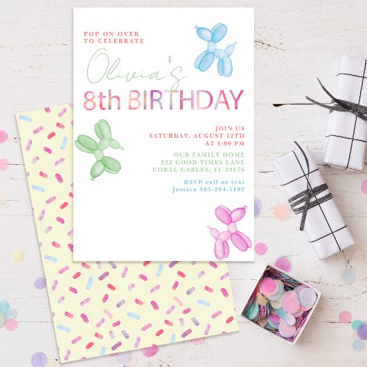 8e anniversaire Invitation animal ballons