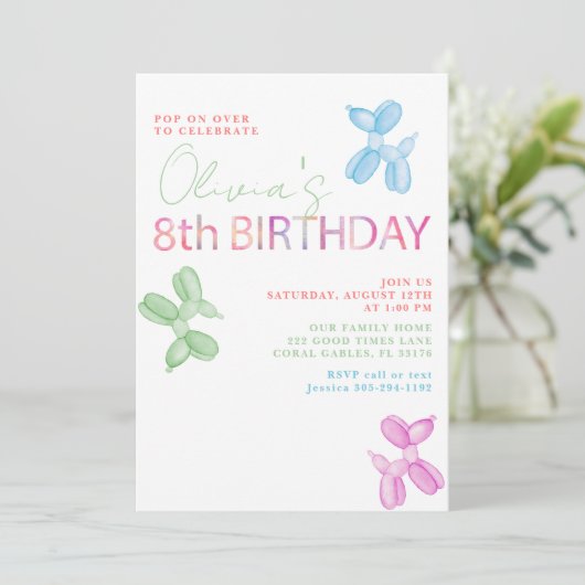 8e anniversaire Invitation animal ballons (Debout devant)