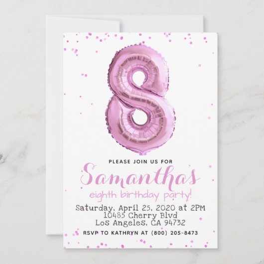8e anniversaire Pastel Pink Balloon Invitation (Devant)