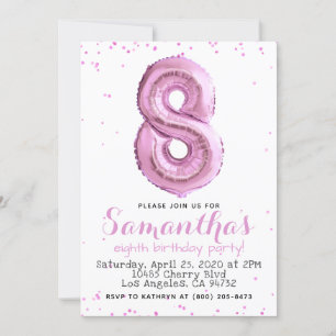 8e anniversaire Pastel Pink Balloon Invitation