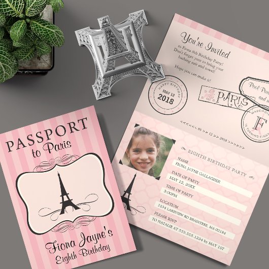 8e anniversaire Pink Paris Passport Invitation