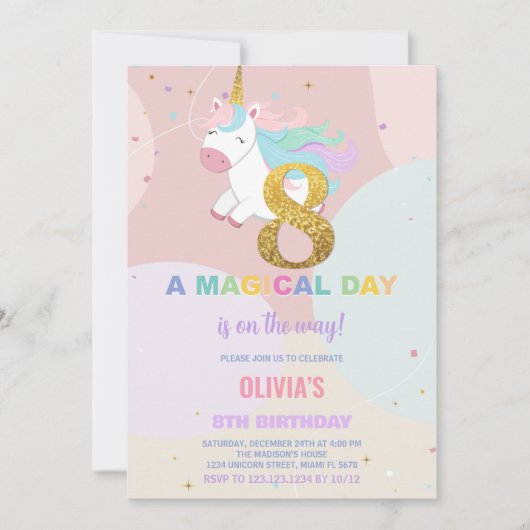 8e anniversaire Unicorn Anniversaire Invitations (Devant)