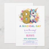 8e anniversaire Unicorn Anniversaire Invitations (Devant / Derrière)
