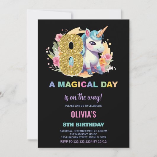 8e anniversaire Unicorn Anniversaire Invitations (Devant)