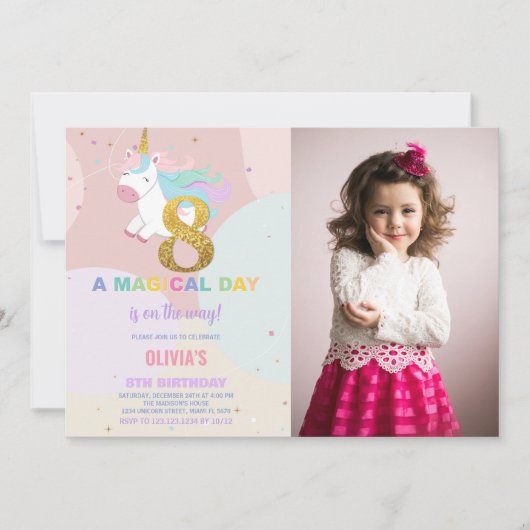 8e anniversaire Unicorn Anniversaire Invitations a (Devant)