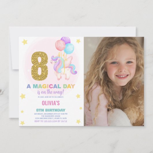 8e anniversaire Unicorn Anniversaire Invitations p (Devant)