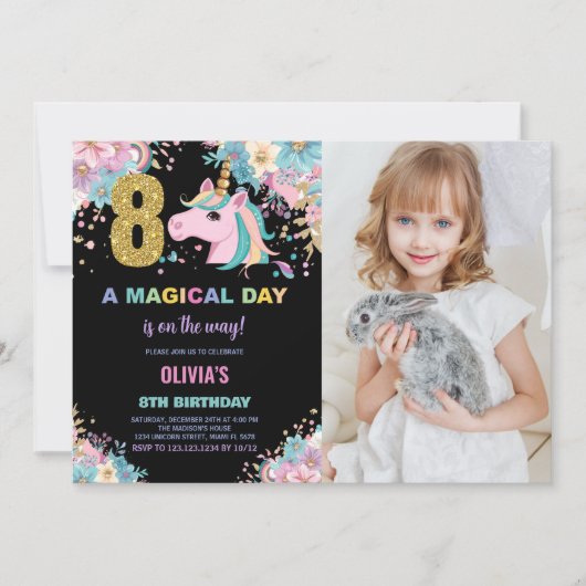 8e anniversaire Unicorn Anniversaire Invitations p (Devant)