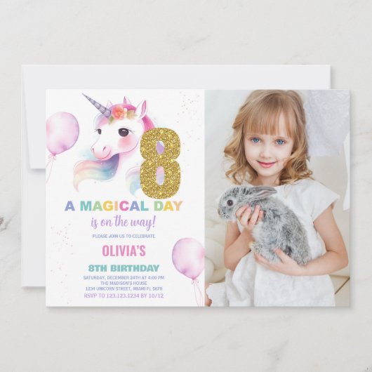 8e anniversaire Unicorn Anniversaire Invitations p (Devant)