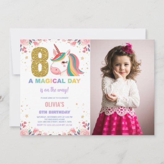 8e anniversaire Unicorn Anniversaire Invitations p (Devant)