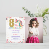 8e anniversaire Unicorn Anniversaire Invitations p (Debout devant)