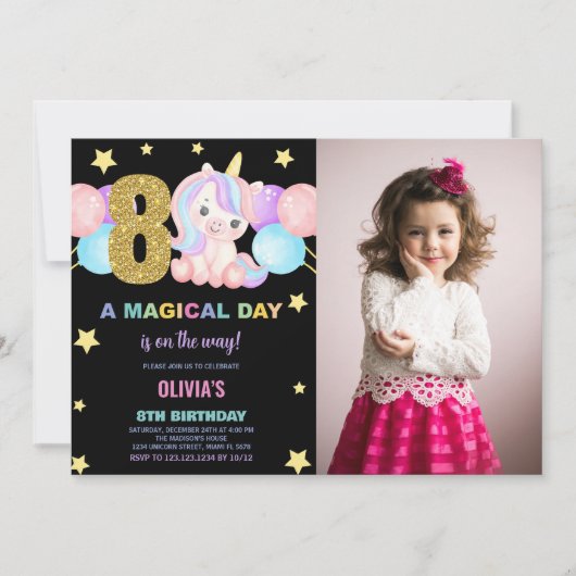 8e anniversaire Unicorn Anniversaire Invitations p (Devant)