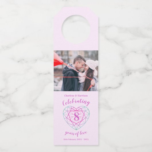 8e bruiloft Jubileum foto edelsteen hart Flessenhanger (Voorkant)