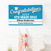 8e graad Afstuderen Licht Blauw en Wit Spandoek (Insitu)