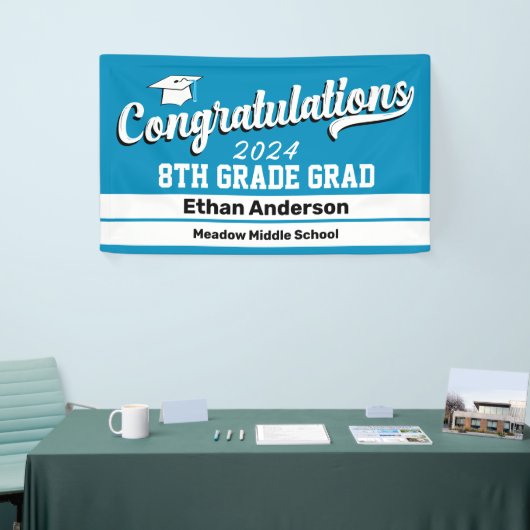 8e graad Afstuderen Licht Blauw en Wit Spandoek (Beurs)
