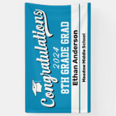 8e graad Afstuderen Licht Blauw en Wit Spandoek (Verticaal)