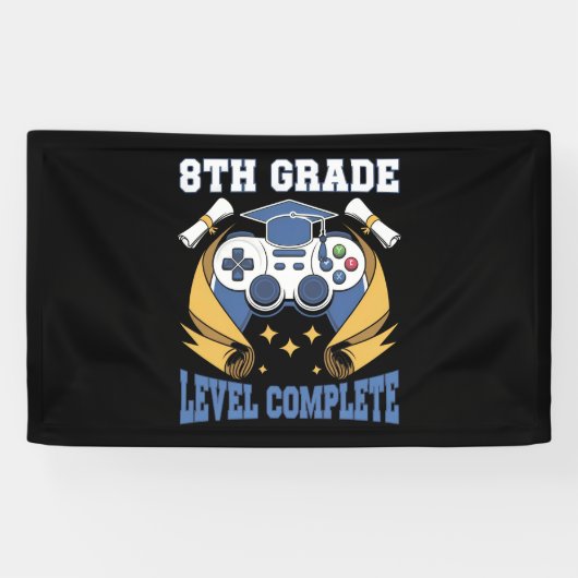 8e Graad Niveau Complete Gaming Gamer Afstuderen Spandoek (Horizontaal)