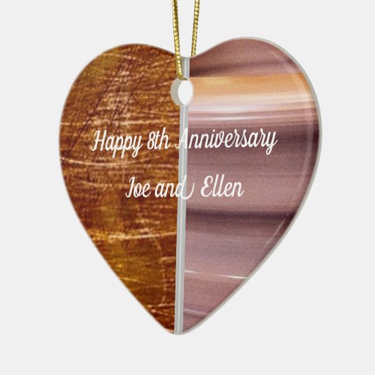 8e Jubileum, Bronze en Pottery Heart Keepomwille Keramisch Ornament (Links)