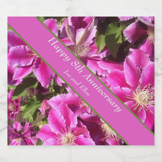 8e Jubileum, roze Clematis Sparkling Wijnetiket (Enkel label)