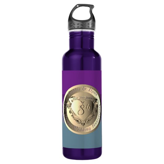 8e Jubileum van het huwelijk Bronze Emblem Waterfles (Voorkant)
