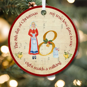 8e kerstdag Acht melkmeisjes aan het melken Metalen Ornament