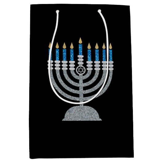 8e nacht van Hanukkah Glitter Medium Cadeauzakje (Voorkant)