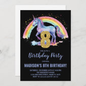 8e Rainbow Unicorn Invitations d'anniversaire (Devant / Derrière)