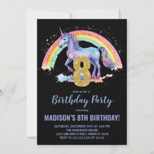 8e Rainbow Unicorn Invitations d'anniversaire