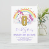 8e Rainbow Unicorn Invitations d'anniversaire (Debout devant)
