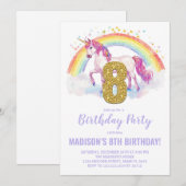 8e Rainbow Unicorn Invitations d'anniversaire (Devant / Derrière)