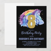 8e Rainbow Unicorn Invitations d'anniversaire (Devant / Derrière)