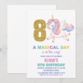 8e Rainbow Unicorn Invitations d'anniversaire (Devant / Derrière)
