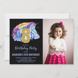 8e Rainbow Unicorn Verjaardag Uitnodigingen foto