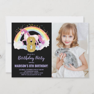 8e Rainbow Unicorn Verjaardag Uitnodigingen foto