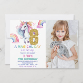8e Rainbow Unicorn Verjaardag Uitnodigingen w foto