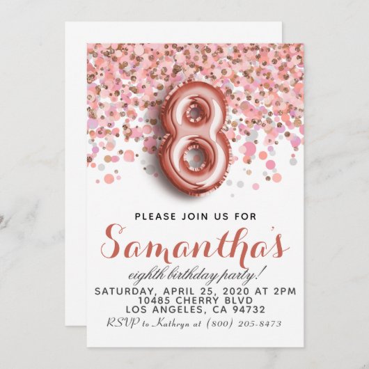 8e Roos Gold Birthday Uitnodiging (Voorkant / Achterkant)