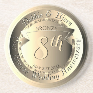 8e trouwjubileum bronzen medaillon afbeelding zandsteen onderzetter