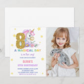 8e Unicorne florale Invitations d'anniversaire ave (Devant / Derrière)