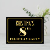 8e verjaardag: Art Deco Kijk "8", met naam Folie Uitnodiging (Staand Voorkant)