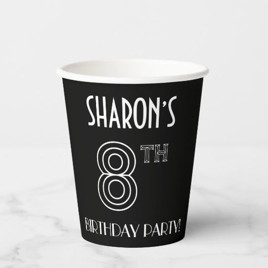 8e verjaardag: Art Deco Style + aangepaste naam Papieren Bekers (Voorkant)