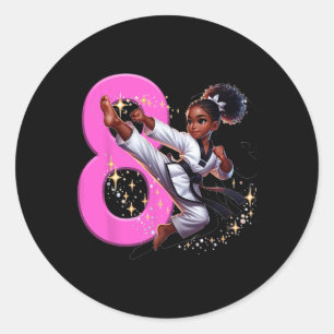 8e Verjaardag Black Girl Martial Arts Party Taekwo Ronde Sticker