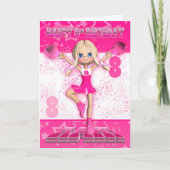 8e verjaardag cheerleader dansen, sterren in roze kaart (Voorkant)