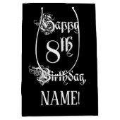 8e verjaardag: Fancy, elegant script + aangepaste  Medium Cadeauzakje (Voorkant)