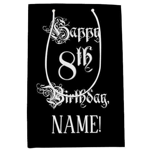 8e verjaardag: Fancy, elegant script + aangepaste  Medium Cadeauzakje (Voorkant)